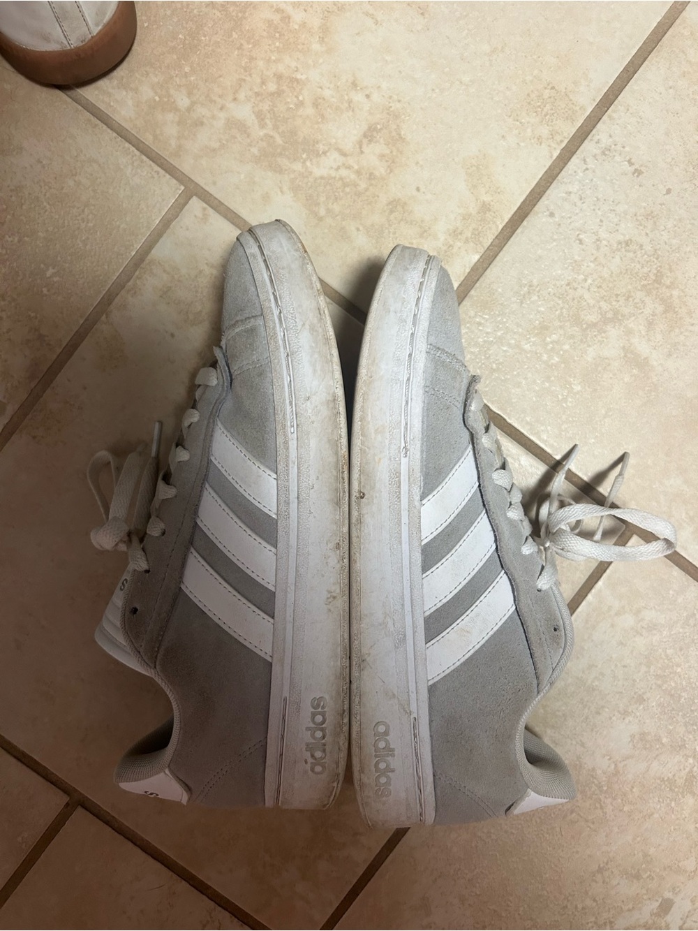 adidas Men’s Light Gray and White Suede Sneakers